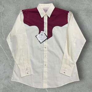 Country Charmers Vintage NWT Western Pearl Snap Button Shirt Cream Maroon Mens L